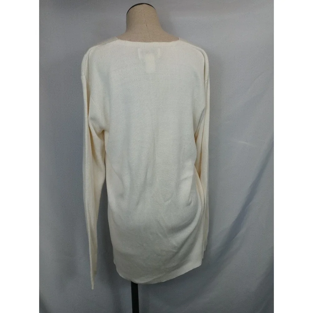 Worthington Cardigan Sz L Ivory Fine Knit V-Neck Classic Career Office‎ Sweater